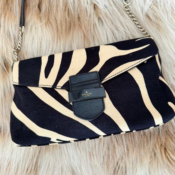Kate Spade Rare 90s Y2K Zebra Print Leather Canvas A la Vita Rory Shoulder Bag - Picture 2 of 4